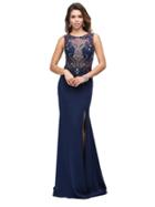 Dancing Queen - Ornate Illusion Mesh Gown In Navy 9791