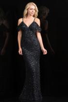 Scala - 48860 Sequined Draping V-neck Sheath Gown