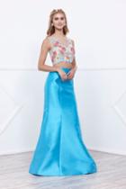 Nox Anabel - 8287 Two-piece Crop Top Floral Lace Long Dress