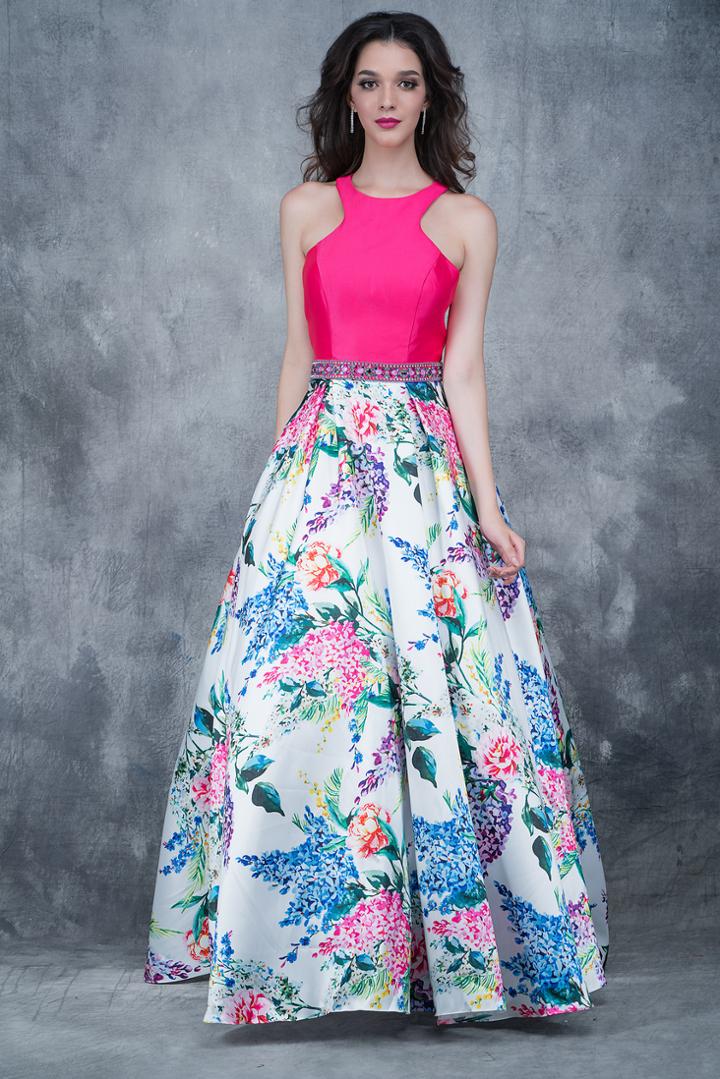 Nina Canacci - 1370 Multi-colored Printed Halter A-line Dress