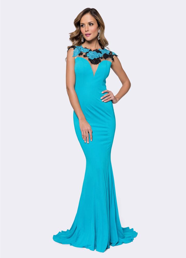 Ashley Lauren - 1145 Turquoise Embroidered Lace Evening Dress