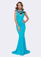 Ashley Lauren - 1145 Turquoise Embroidered Lace Evening Dress