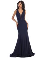 May Queen - Plunging V-neck Trumpet Evening Gown