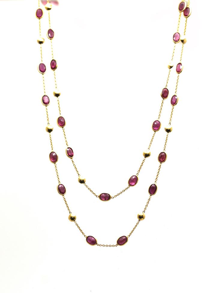 Tresor Collection - 18k Yellow Gold Long Lente Necklace With Ruby Style 2