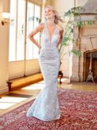 Clarisse - 4960 Deep V-neck Lace Mermaid Dress