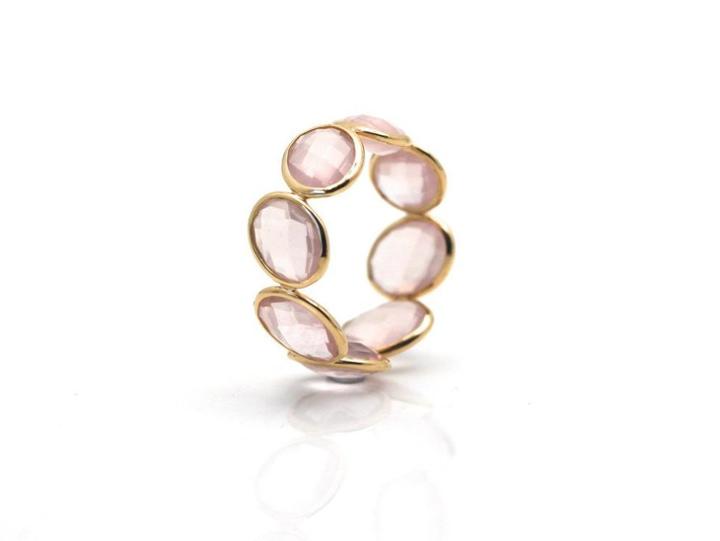 Tresor Collection - Rose Quartz Oval Stackable Ring Bands In 18k Yellow Gold