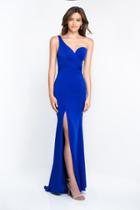 Intrigue - 453 One Shoulder Draped Evening Gown With Slit