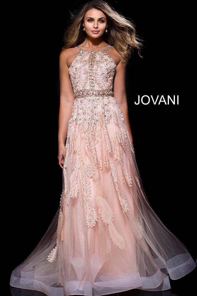 Jovani - 45558 Embroidered Square Tulle Evening Dress
