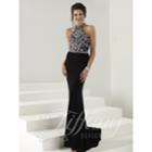 Tiffany Designs - Vibrantly Ornate High Halter Long Evening Gown 16176