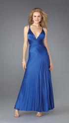 La Femme - Stunning Pleated V-neck A-line Dress 13281