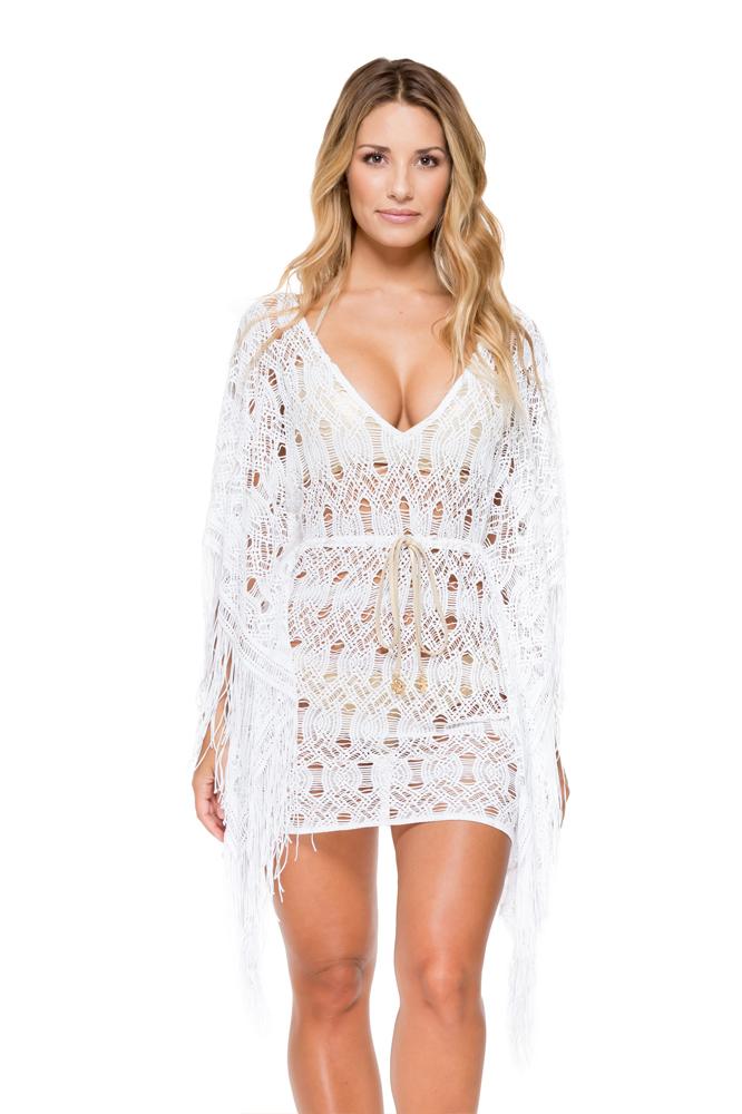 Luli Fama - Muchachita Linda Caftan Fringe Dress In White/gold (l504956)