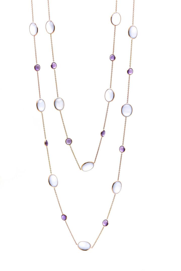 Tresor Collection - Calcidoni & Amethyst Long Necklace In 18k Yellow Gold
