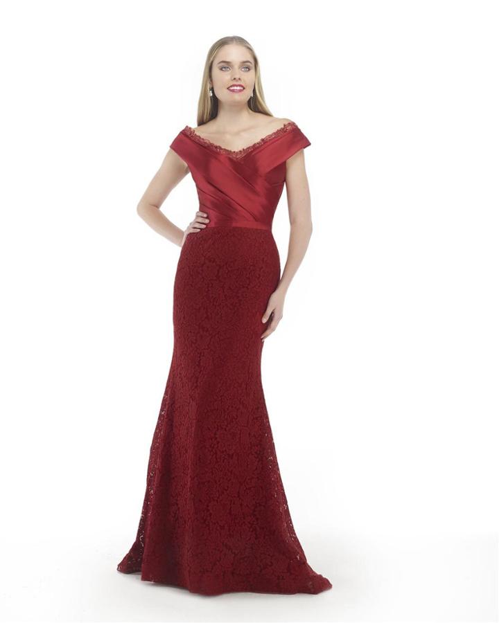 Morrell Maxie - 15867 Wide V-neck Mikado/lace Trumpet Dress