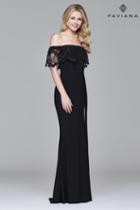 Faviana - Lace Off Shoulder Trumpet Dress In Black S7937