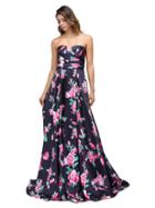 Ruched Strapless Sweetheart Floral Prom Dress