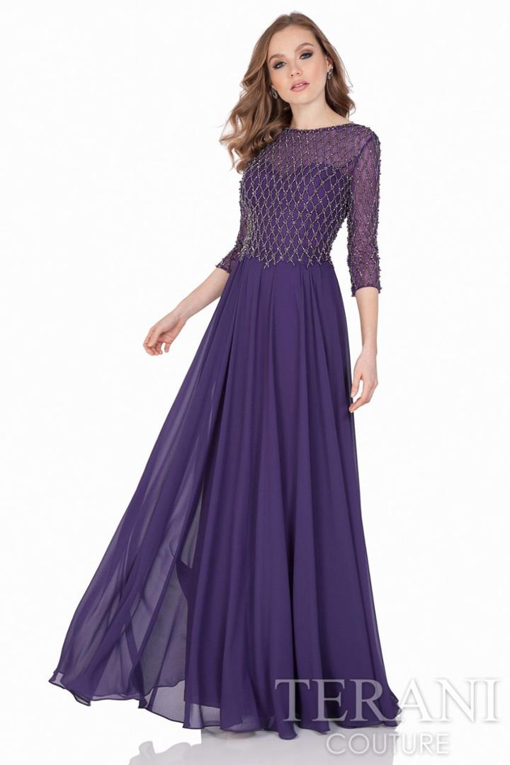 Terani Evening - Ornate Lattice Illusion A-line Gown 1622m1793