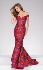 Jovani - 40718a Off Shoulder Floral Print Jacquard Dress