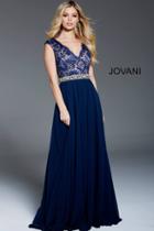 Jovani - 59441 Cap Sleeve Scalloped Lace Bodice A-line Gown