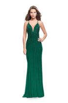 La Femme Gigi - 26300 Deep V-neck Beaded Jersey Sheath Gown