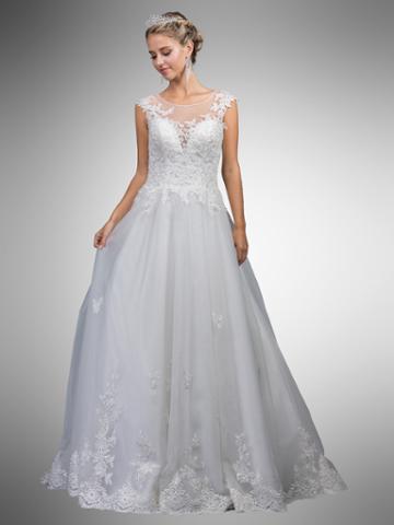 Dancing Queen - 23 Cap Sleeve Illusion Floral Appliqued Ballgown