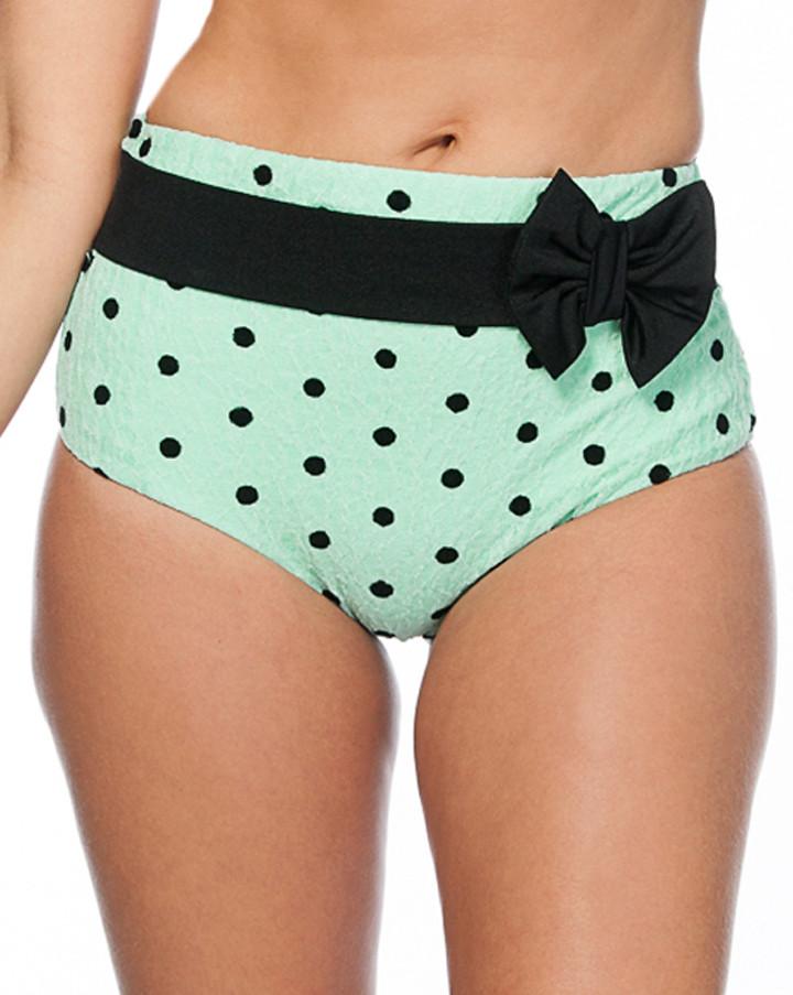 Nicolita Swimwear - Vavoom High Waist Bikini Bottom With Bow Belt Mint With Black Polka Dot