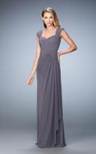 La Femme - 21783 Criss Cross Ruched Cap Sleeves Sheath Long Dress