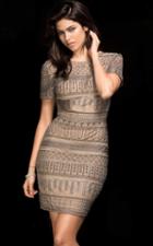 Scala - 48757 Sophisticated Beaded Short Sleeve Cocktail Dress