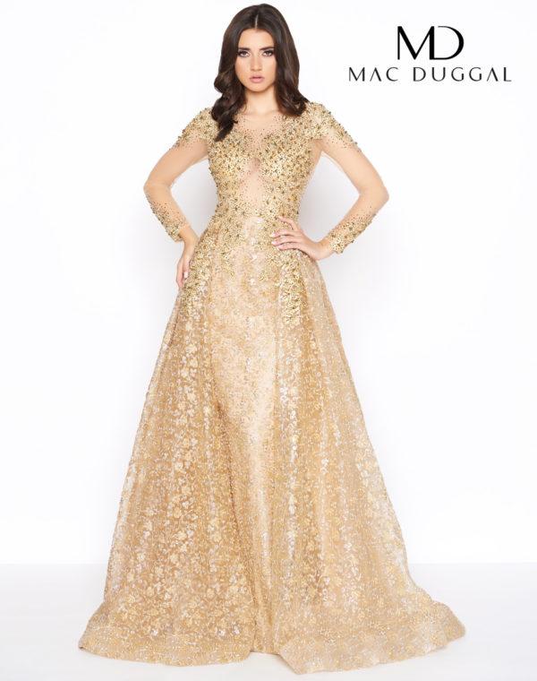 Mac Duggal - 20100d Embellished Sheer Long Sleeves Gown With Overlay