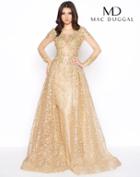 Mac Duggal - 20100d Embellished Sheer Long Sleeves Gown With Overlay