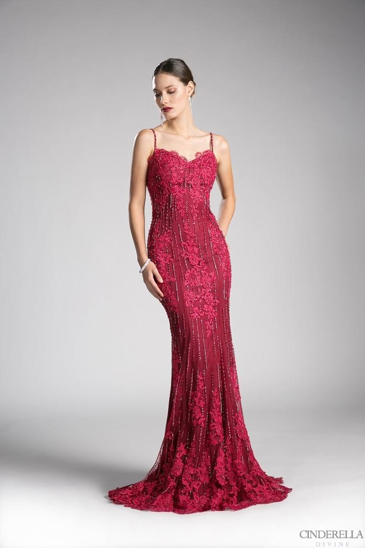 Cinderella Divine - Floral Lace Sweetheart Sheath Evening Dress