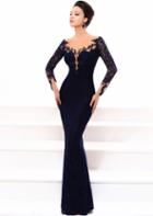 Tarik Ediz - 93334 Illusion Neckline Lace Embellished Evening Gown