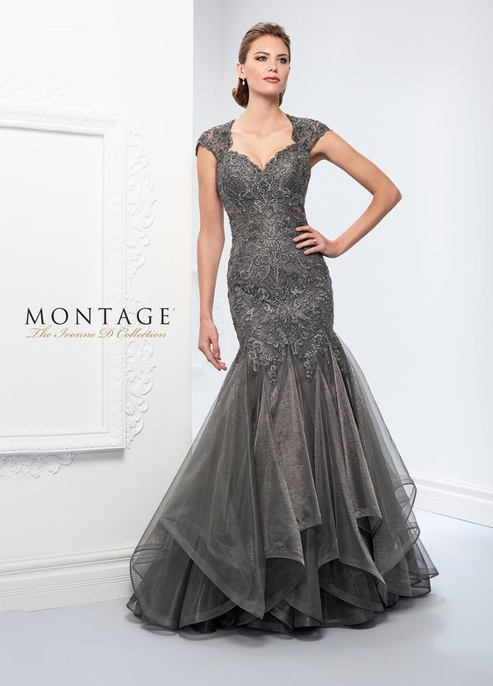 Ivonne D For Mon Cheri - 218d29w Bedazzled Queen Anne Trumpet Gown
