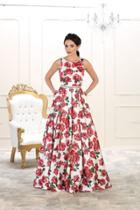 May Queen - Mq1496 Sleeveless Floral Satin Print Dress