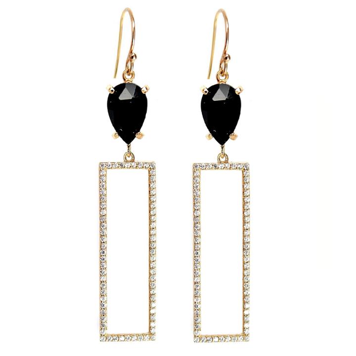 Rachael Ryen - Rectangle Pave Drop Earrings - Black Onyx