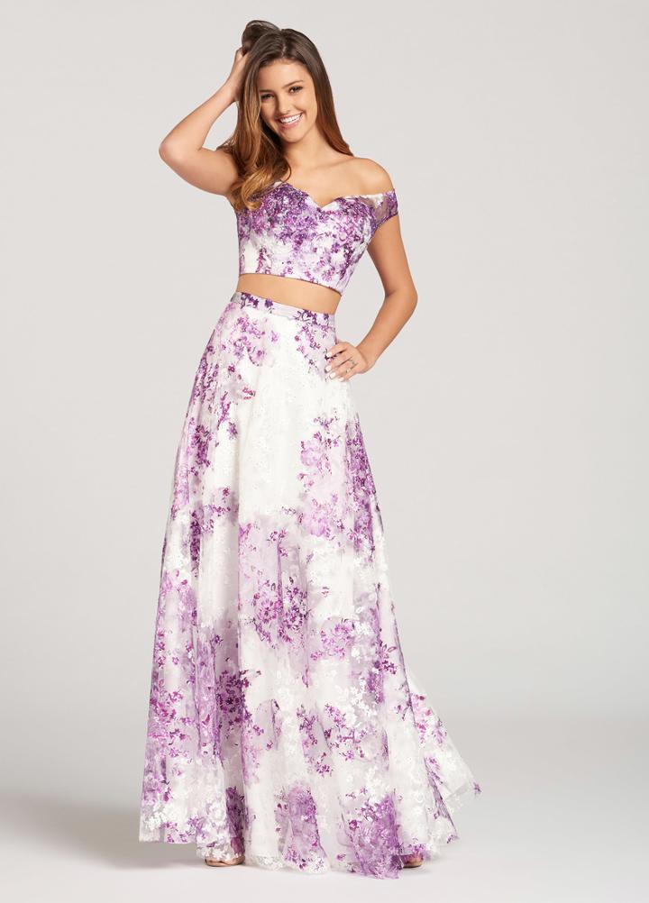 Ellie Wilde - Ew118112 Two-piece Off Shoulder Floral Lace A-line Gown