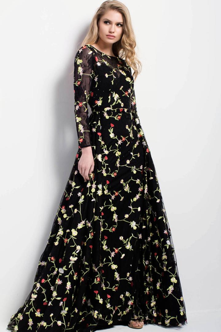 Jovani - 55267 Long Sleeved Floral Evening Gown