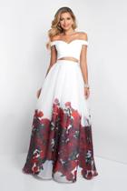 Intrigue - 445 Off The Shoulder Floral Printed Organza Prom Gown