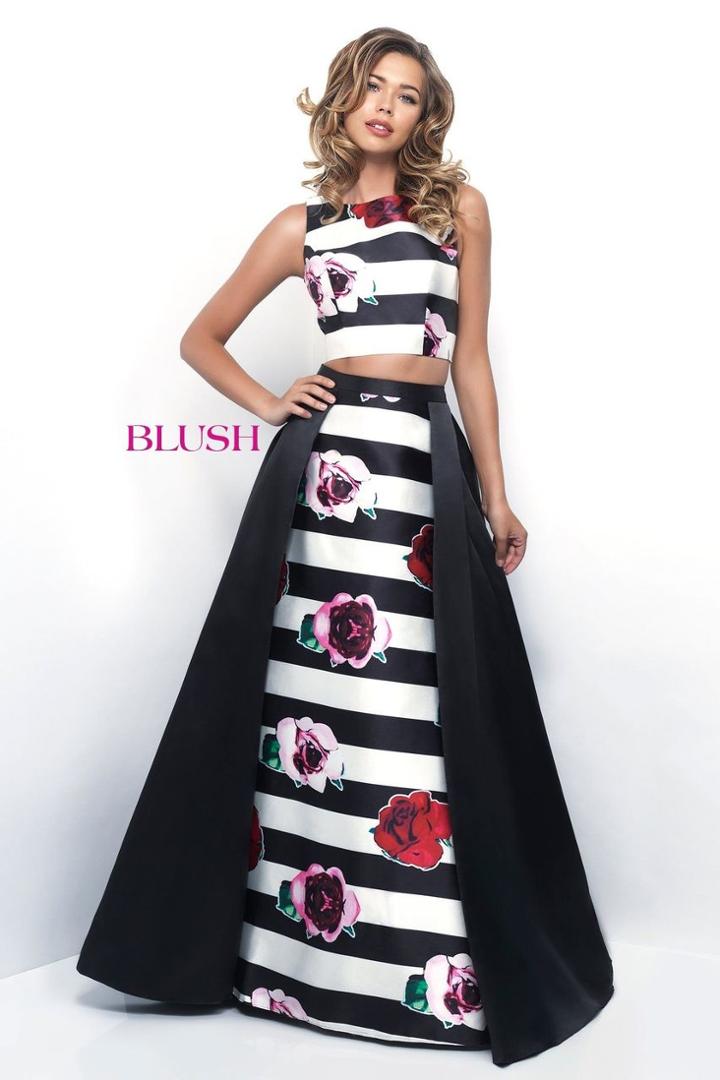 Blush - Two-piece Printed Jewel Neck Mikado Ball Gown 5612