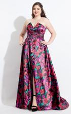 Rachel Allan Curves - 6331 Floral Printed Strapless Gown
