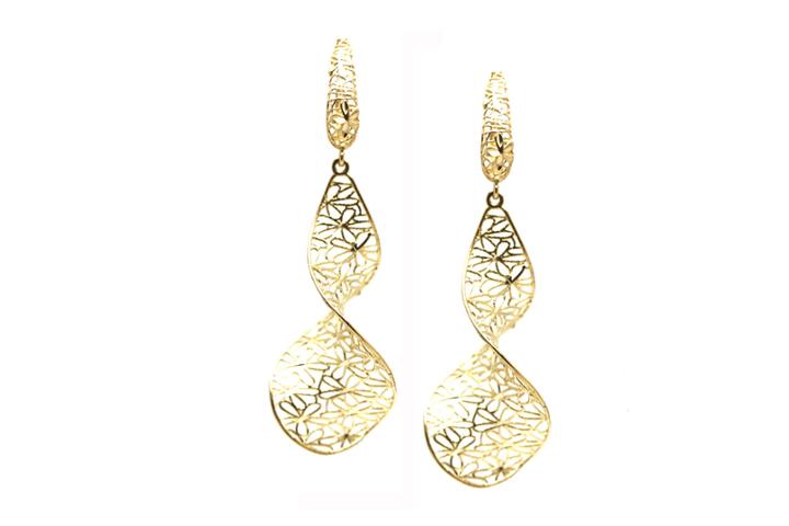 Tresor Collection - Lattice Dangling Spiral Earrings In 18k Yellow Gold