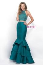 Blush - Two-piece Halter Tiered Mermaid Gown 11254