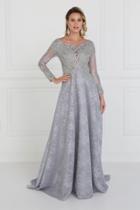 Elizabeth K - Gl1537 Lace Long Sleeve Illusion Bateau A-line Dress