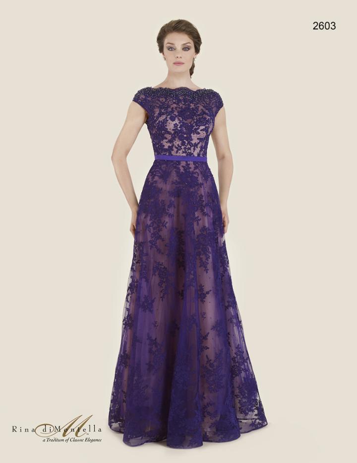 Rina Di Montella - Rd2603 Beaded Lace Cap Sleeve A-line Gown