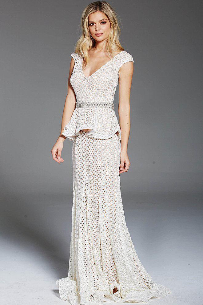 Jovani - 60996 Embellished Plunging V-neck Sheath Dress