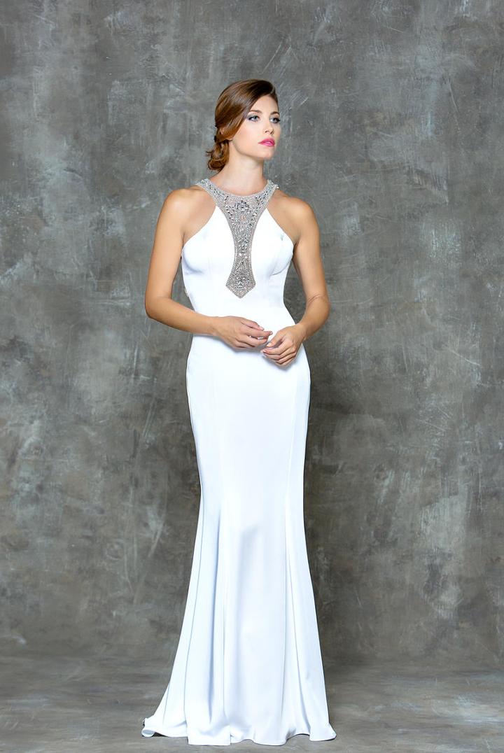 Glow By Colors - G677 Halter Sheer Embellished Long Gown