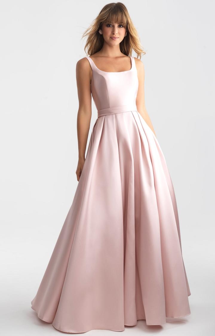 Madison James - 18-735 Ribbon Accented Plunging Back Lustrous Ballgown