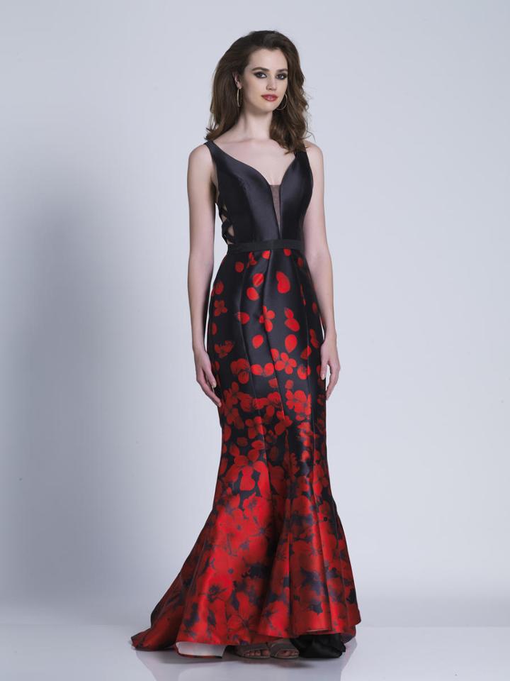 Dave & Johnny - 3271 Floral Printed V-neck Trumpet Dress