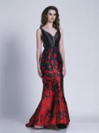 Dave & Johnny - 3271 Floral Printed V-neck Trumpet Dress