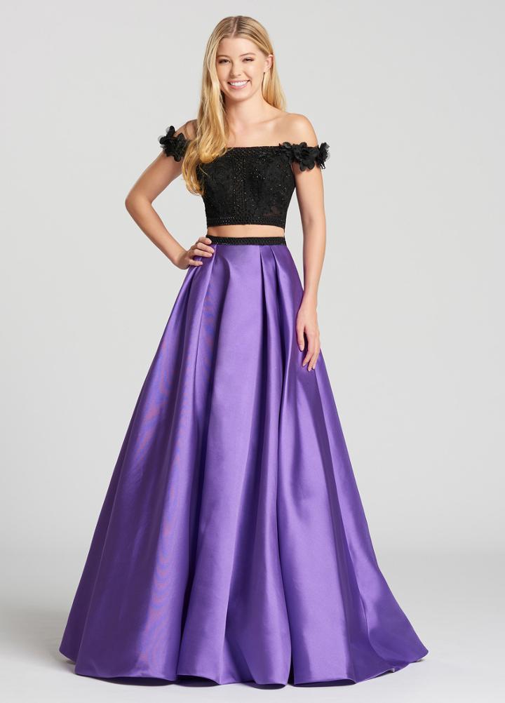 Ellie Wilde - Ew118168 Floral Appliqued Off Shoulder Crop Top Ballgown