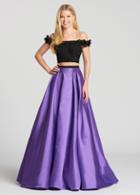 Ellie Wilde - Ew118168 Floral Appliqued Off Shoulder Crop Top Ballgown